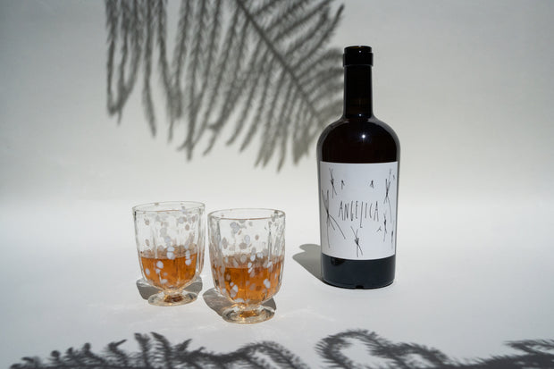 Angelica with Speckled Wine Glasses