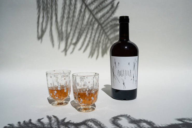 Angelica with Speckled Wine Glasses